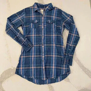 Abercrombie & Fitch Blue Flannel Plaid LongSleeve Shirt Dress Tunic Womens Small